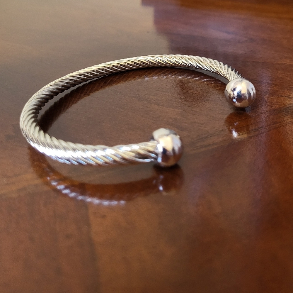 Twisted Cable Open Cuff Bracelet - Silver